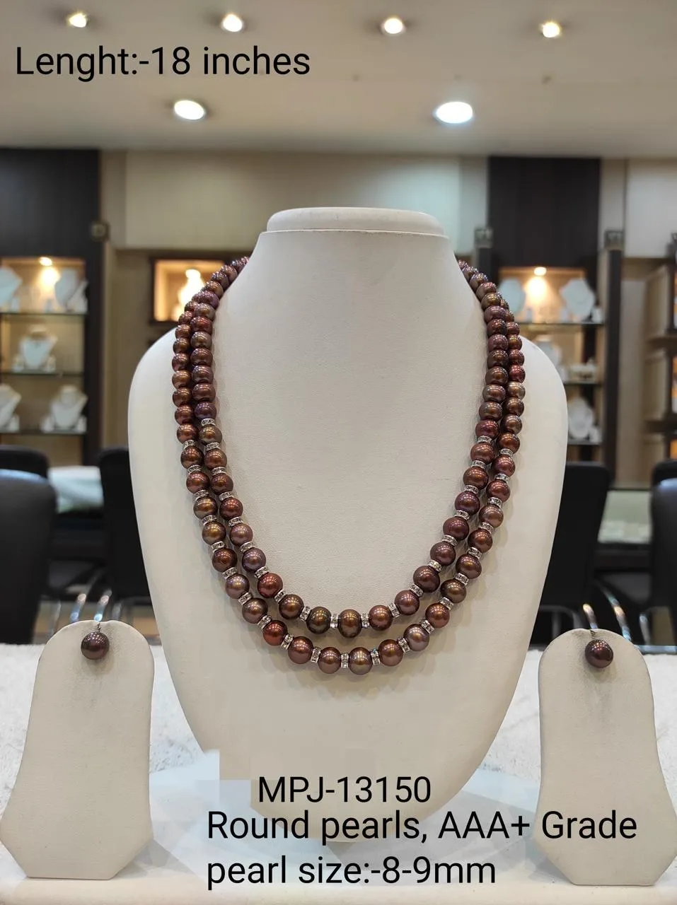 Round Pearl Necklace Set — Brown