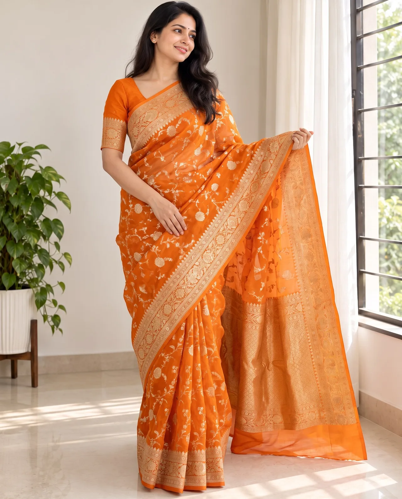 Handloom Premium Khadi Georgette Rust Orange — Rust Orange