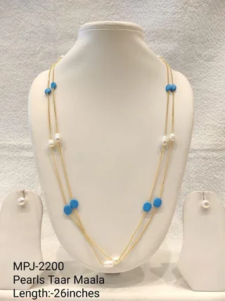 Blue and White Pearl Station Necklace Set — 26 in