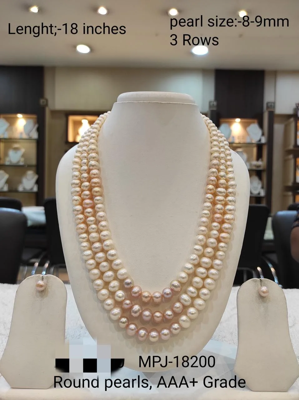 Triple strand pearl necklace with matching earrings — Ivory & Blush