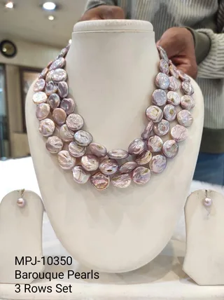 Lavender Three-Row Coin Pearl Necklace Set