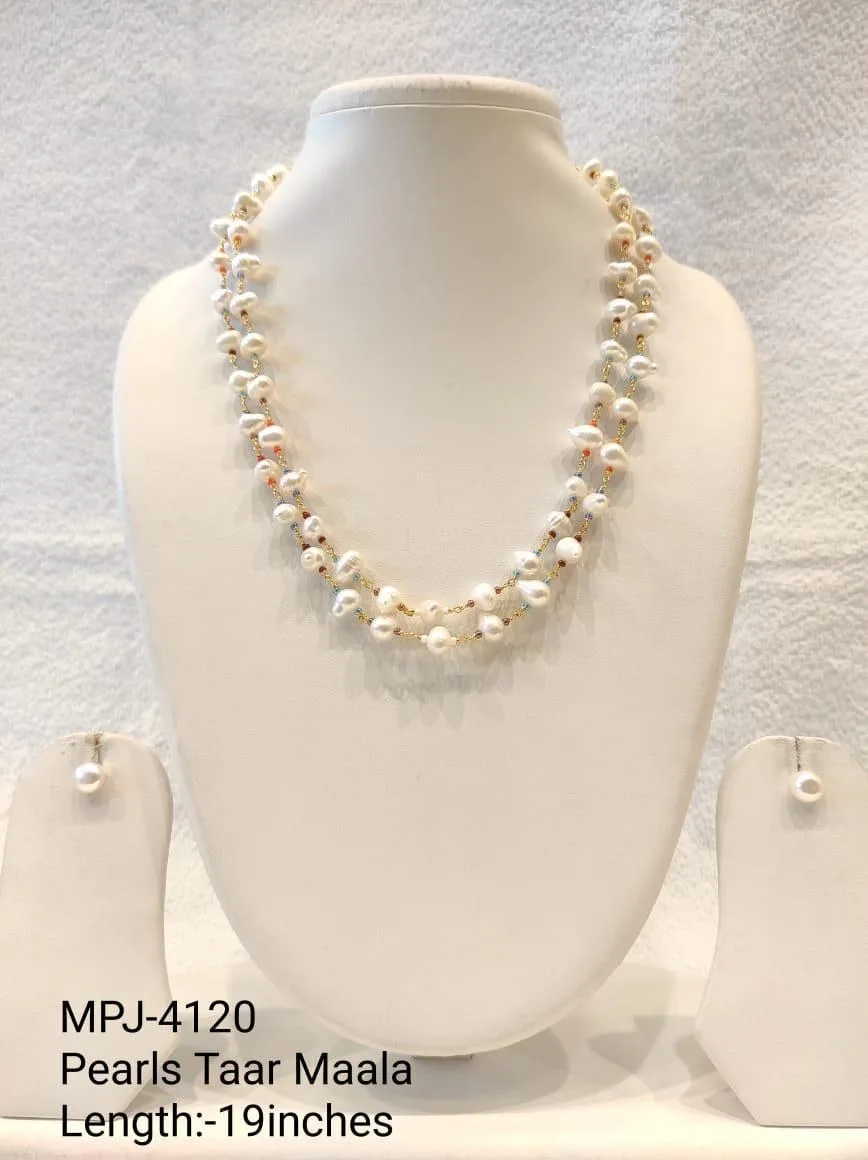 White Pearl Cluster Link Necklace Set — 19 in — White & Gold