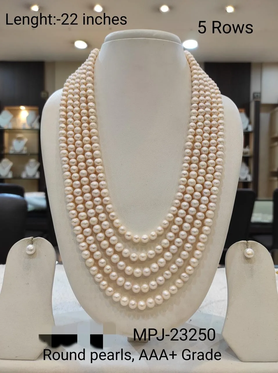 Multi-row round pearl necklace set — White