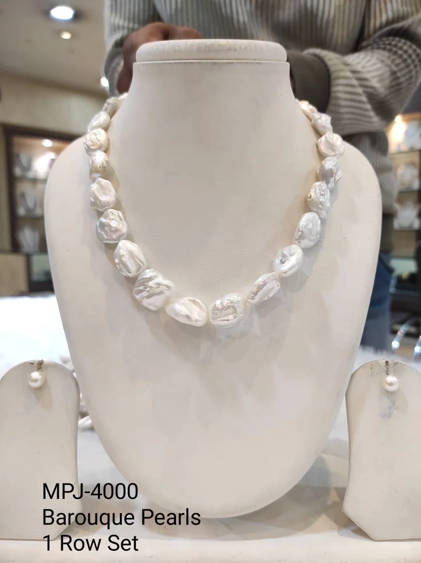 White Coin Baroque Pearl Necklace Set — White