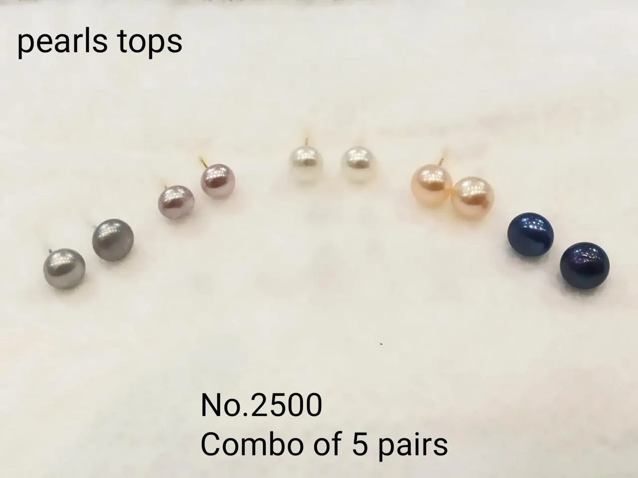 Grey & White & Peach — Freshwater Pearl stud earrings — Grey & White & Peach