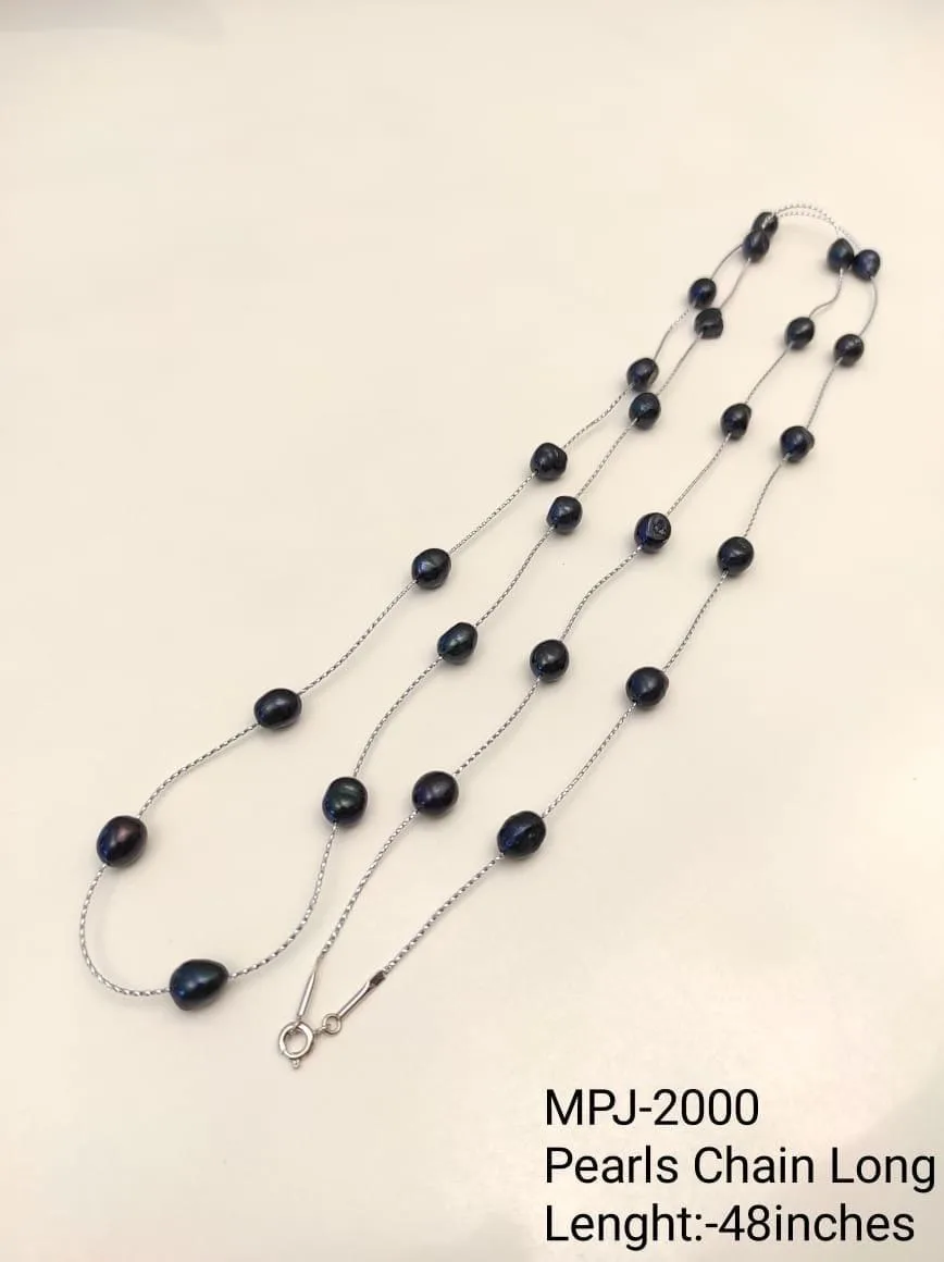 Black Pearl Station Chain — 48 inches — Black & Silver