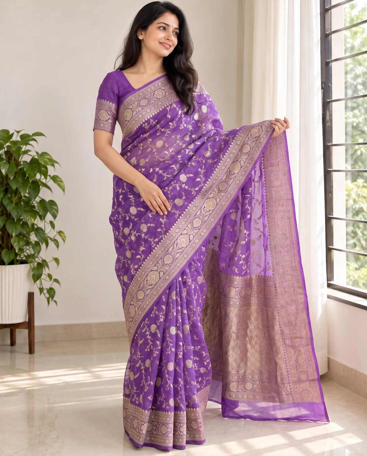 Handloom Premium Khadi Georgette Purple — Purple