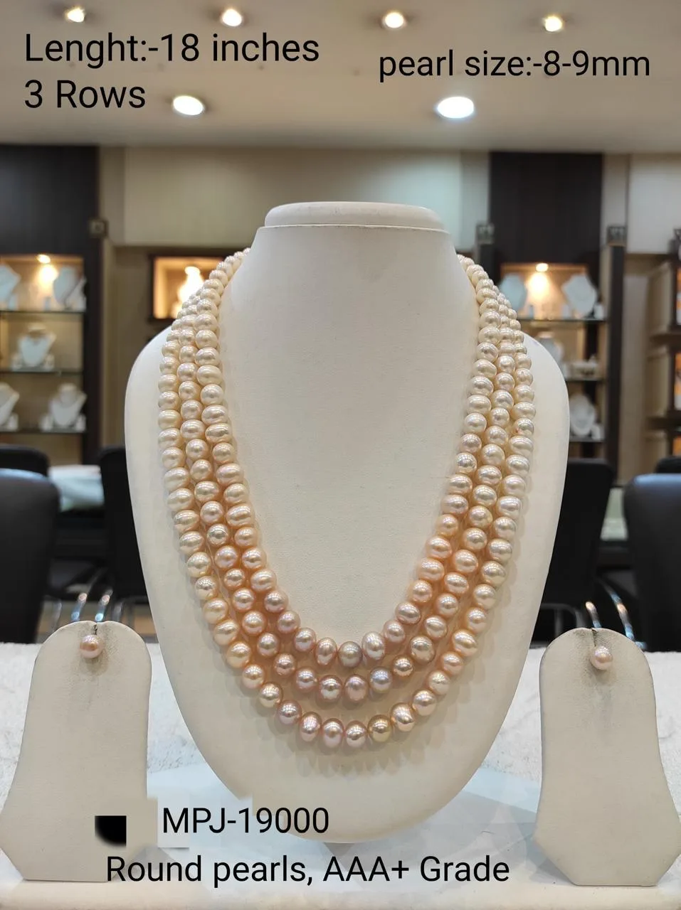 Three-row pearl necklace with earrings — Mixed Pastel