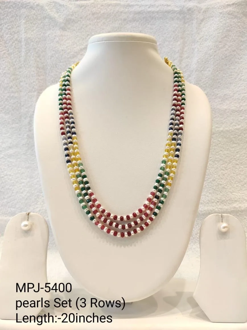Multi-row pearl necklace set — Multicolour