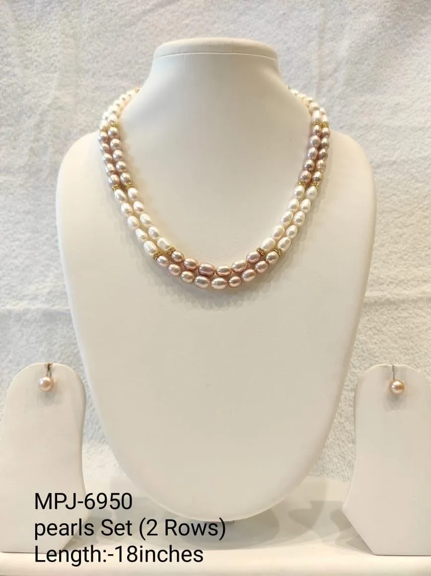 Two-row pearl pearls necklace set — Cream & Mauve