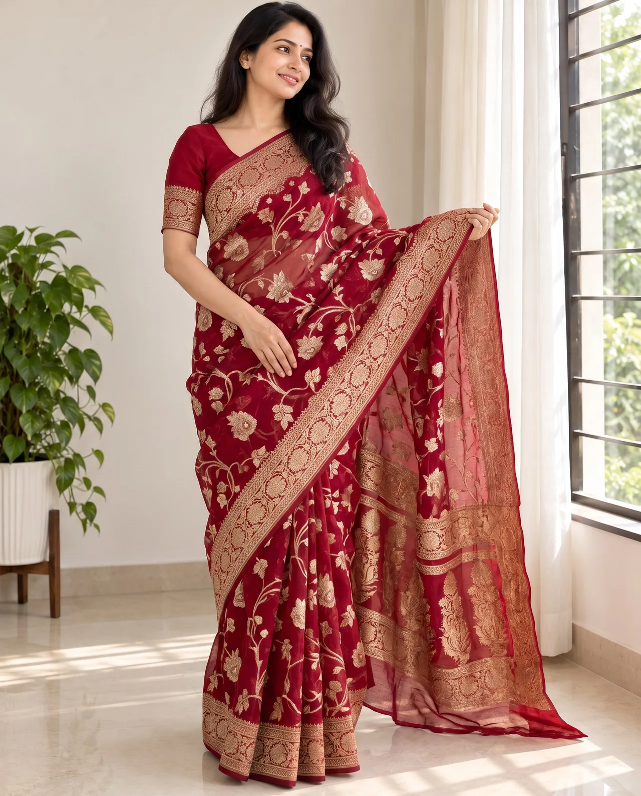 Handloom Premium Khadi Georgette Maroon — Maroon
