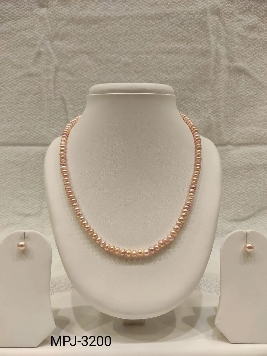 Pink Petite Round Pearl Necklace Set — Pink & Peach