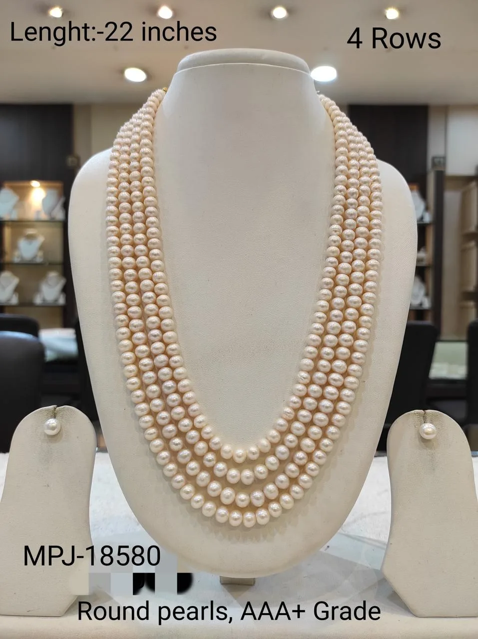White Four-Strand Pearl Necklace Set — 22 inches — White