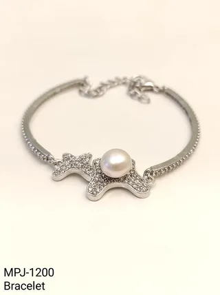 Silver & White — Crystal studded bracelet with Freshwater Pearl detail