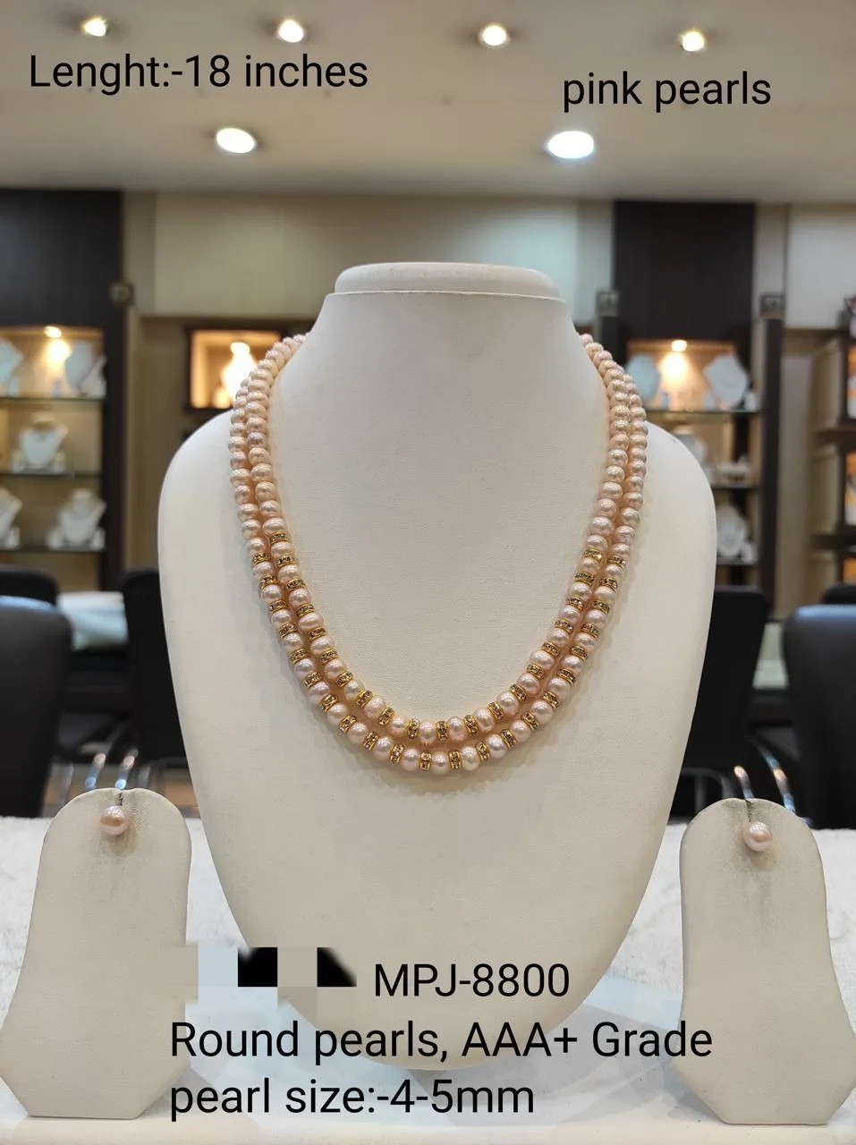 Pink round pearl necklace set — Pink