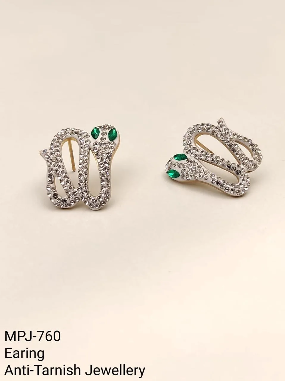 Silver & Green — Snake-shaped stud earrings — Silver & Green