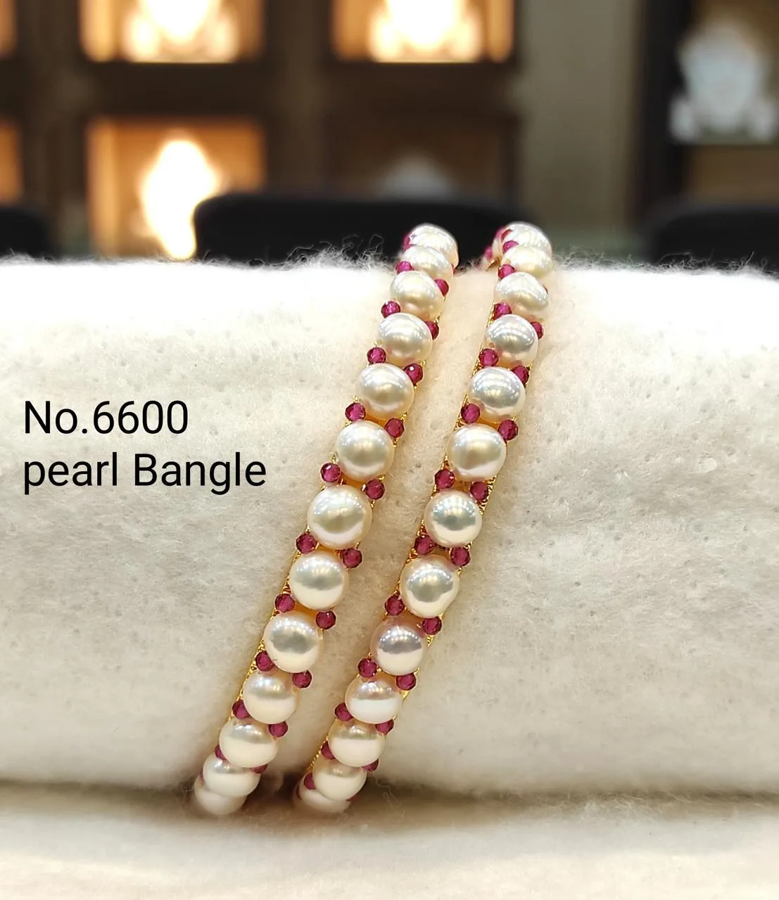 White & Red — Freshwater Pearl bangle pair — White & Red