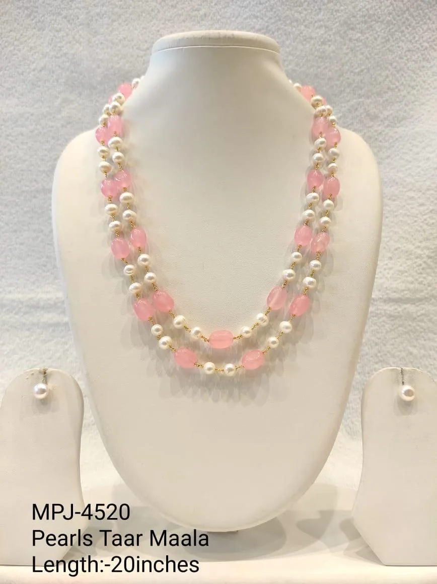 Pink Accent Double-Strand Pearl Necklace Set — 20 in — White & Pink & Gold