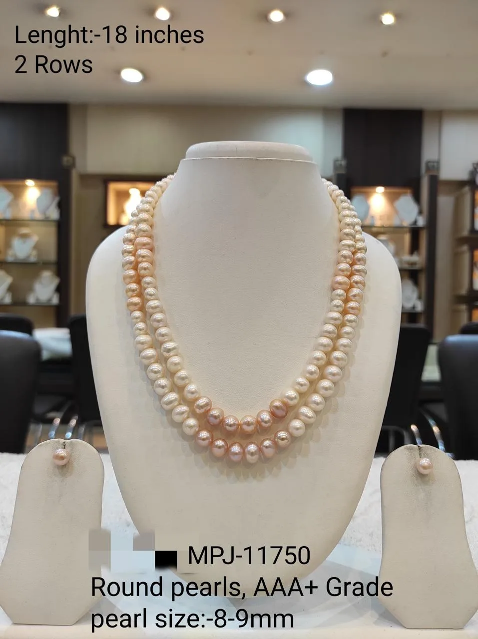 Double strand pearl necklace with matching earrings — Mixed Pastel