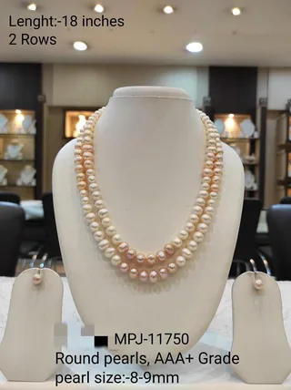 Double strand pearl necklace with matching earrings