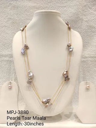 Grey Baroque Pearl Long Station Necklace Set — 30 in