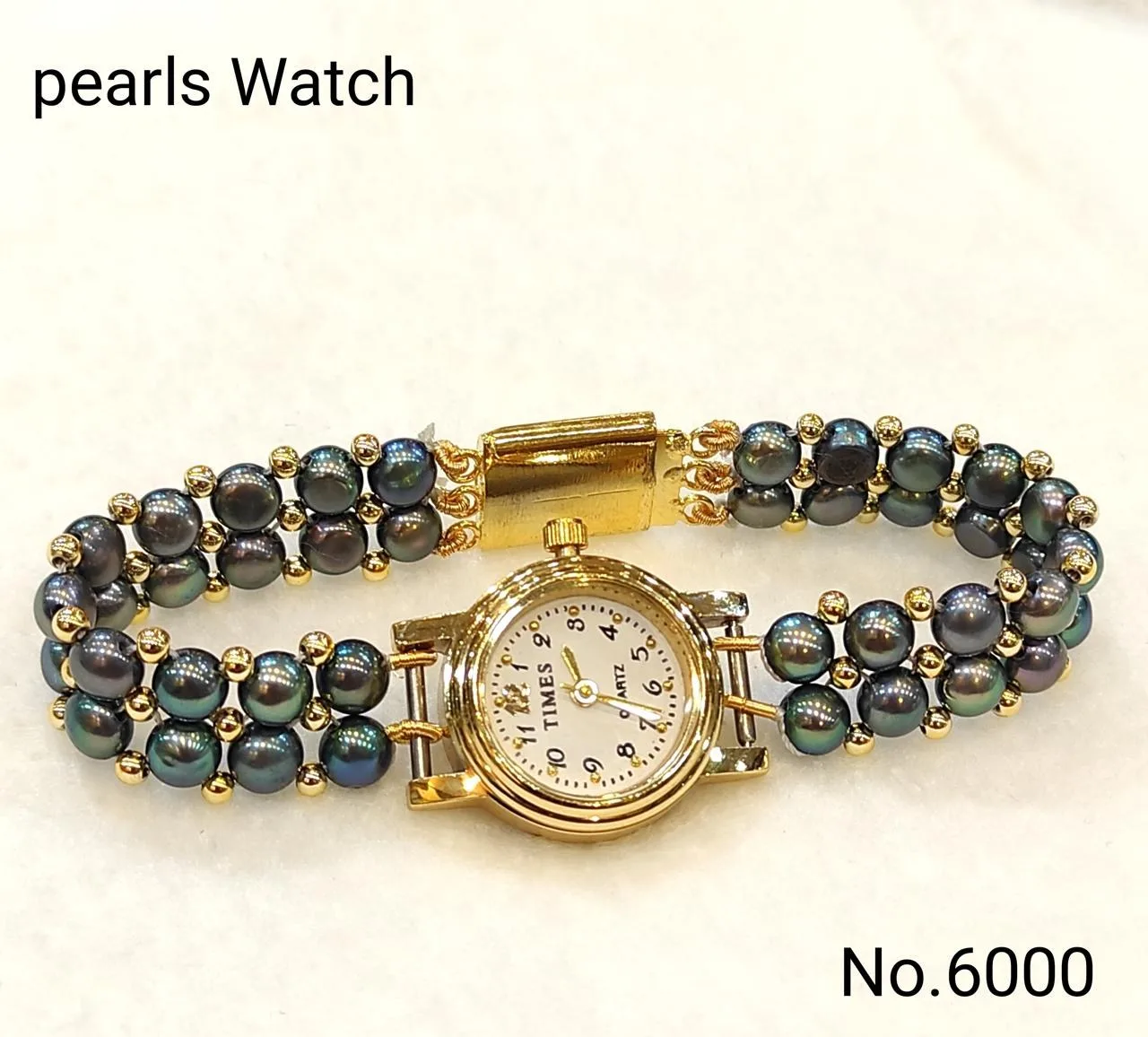 Black — Freshwater Pearl bead watch — Black