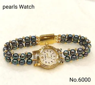 Black — Freshwater Pearl bead watch