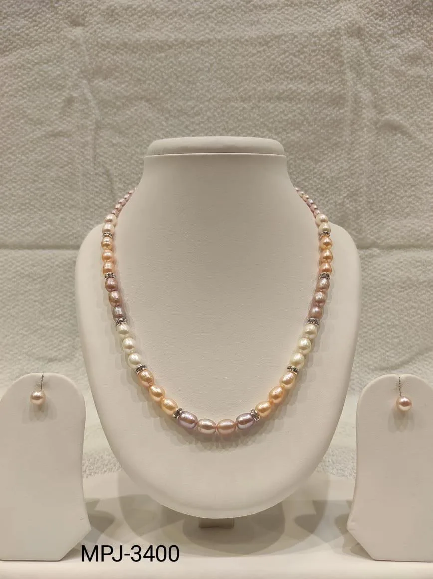 Pastel Oval Pearl Necklace Set with Metallic Spacers — Mixed Pastel