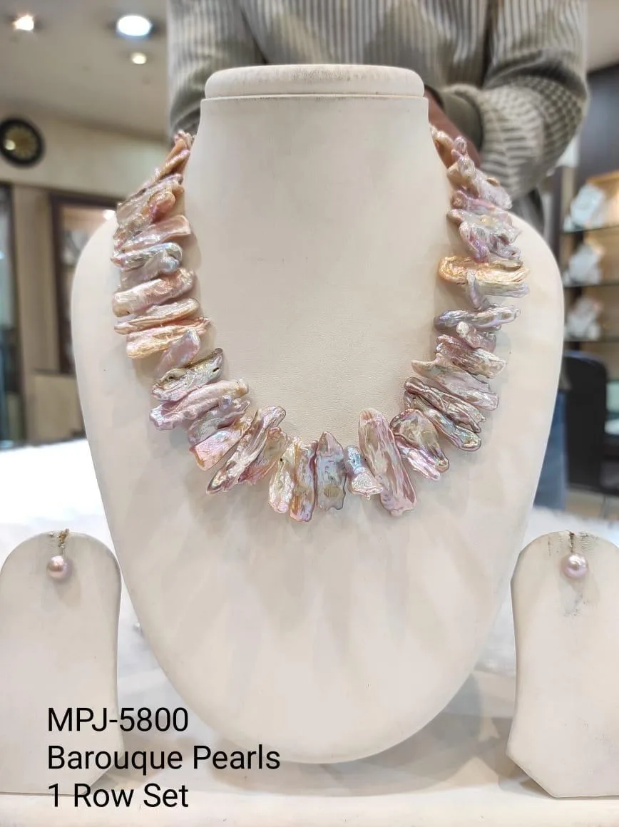 Pink Elongated Baroque Pearl Necklace Set — Pink & Cream
