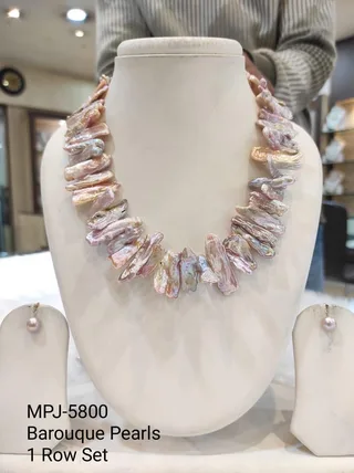 Pink Elongated Baroque Pearl Necklace Set