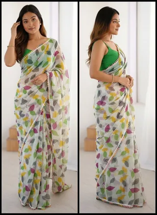 Forest Green Heavy Chiffon with Lace border & Blouse