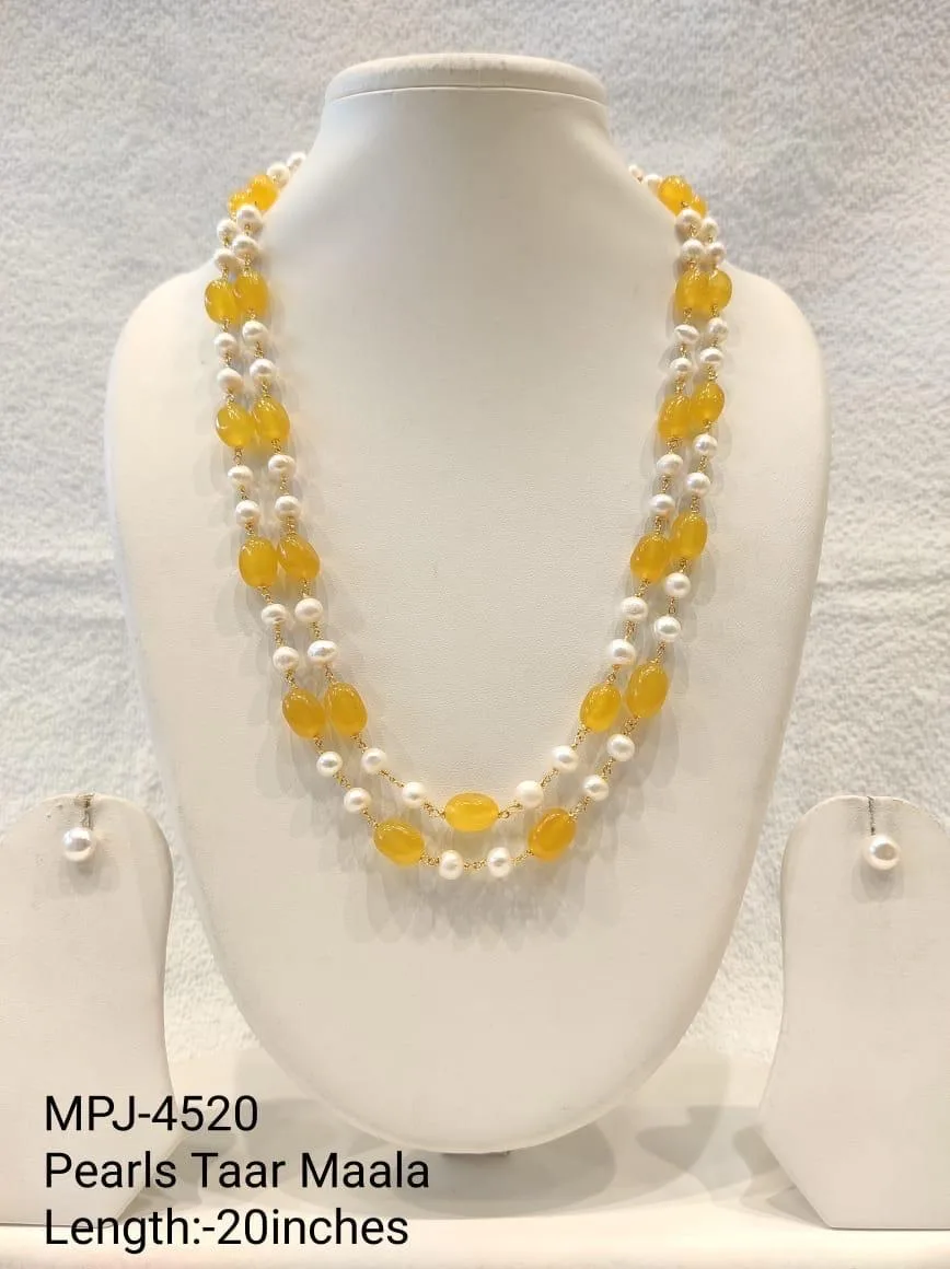Yellow Accent Double-Strand Pearl Necklace Set — 20 in — White & Yellow & Gold