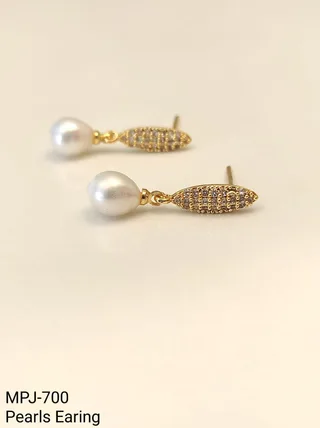 White Pearl Gold Stud Drop Earrings