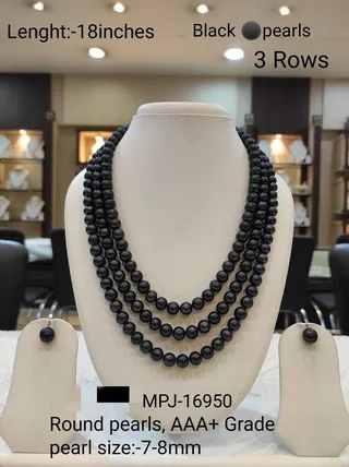 Black round pearl necklace set