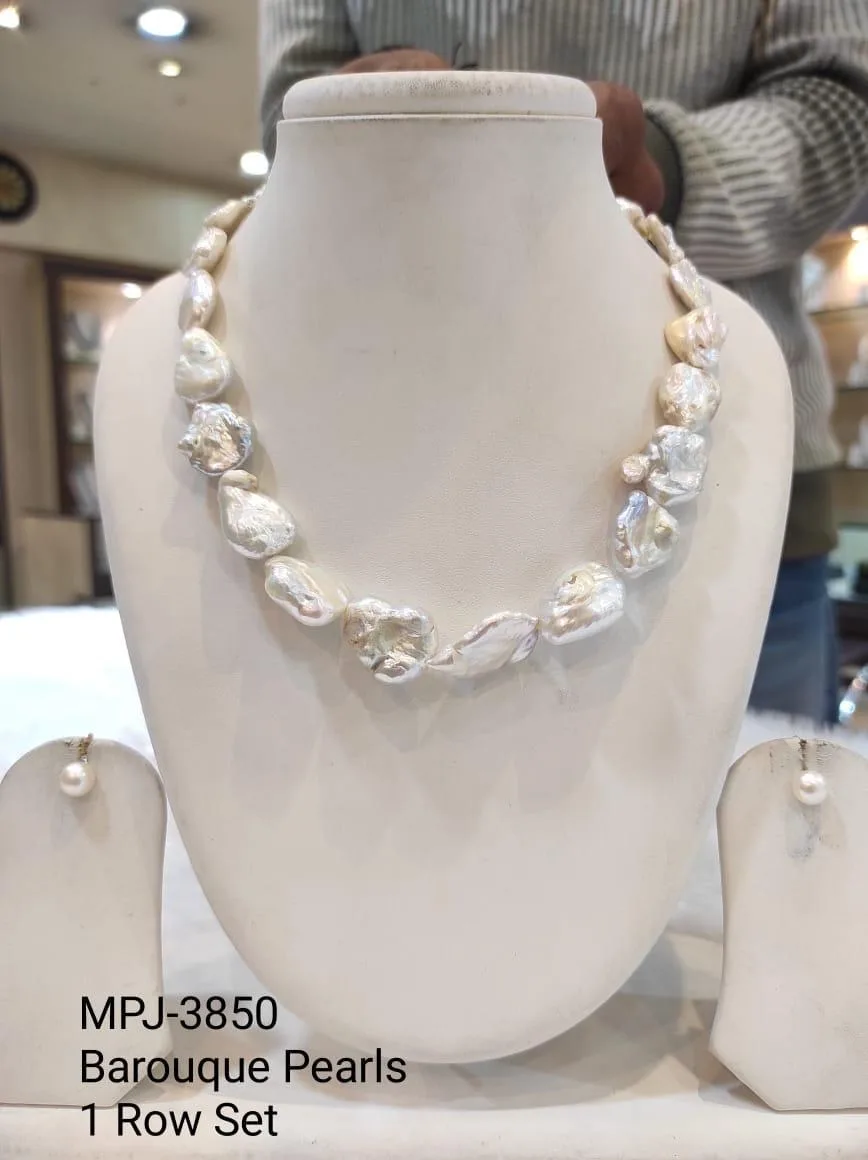 White Petal Baroque Pearl Necklace Set — White