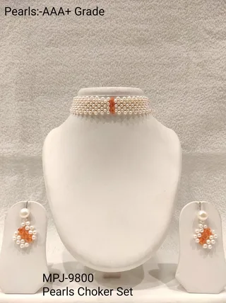 Orange Accent Pearl Choker Set