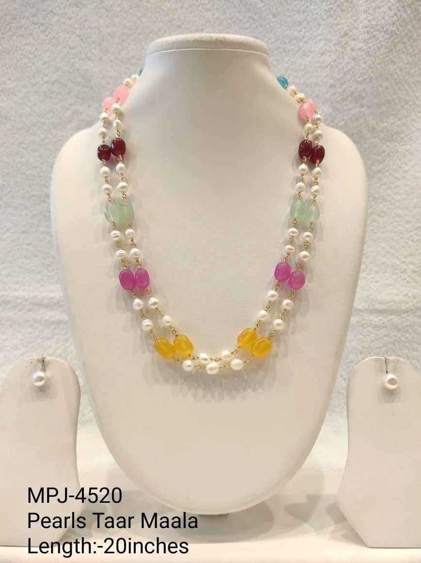 Multicolour Statement Pearl Necklace Set — 20 in — White & Multicolour & Gold
