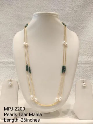 Green and White Pearl Station Necklace Set — 26 in