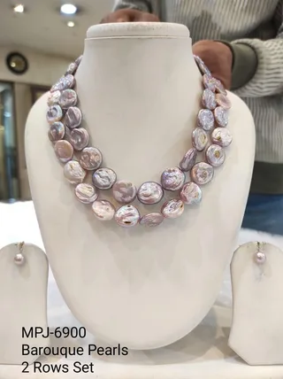 Lavender Two-Row Coin Pearl Necklace Set