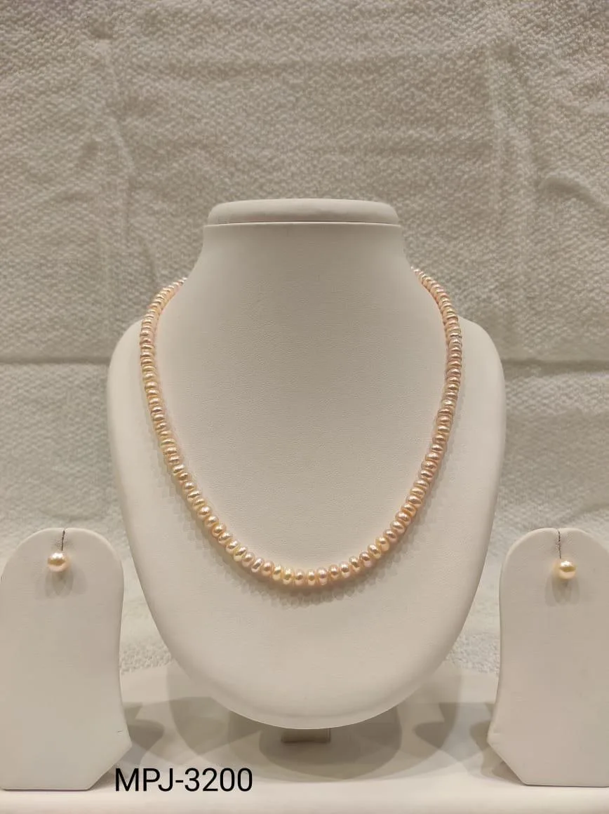 Peach Round Pearl Necklace Set — Peach