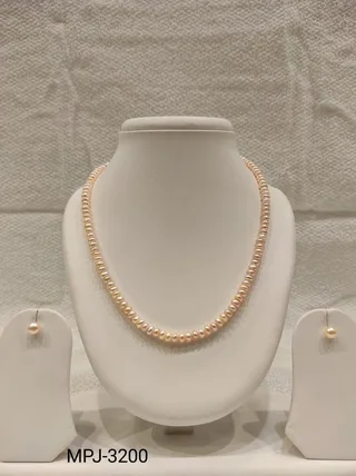 Peach Round Pearl Necklace Set