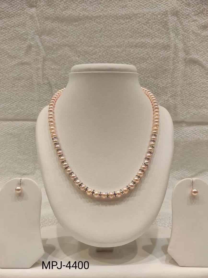 Pink Pearl Necklace Set with Silver Spacers — Pink & Peach