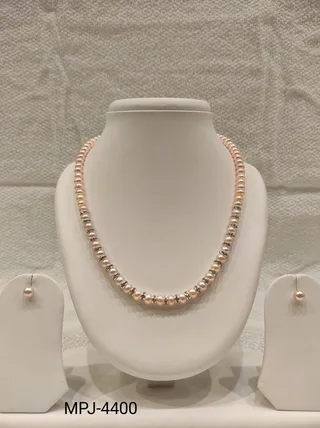 Pink Pearl Necklace Set with Silver Spacers