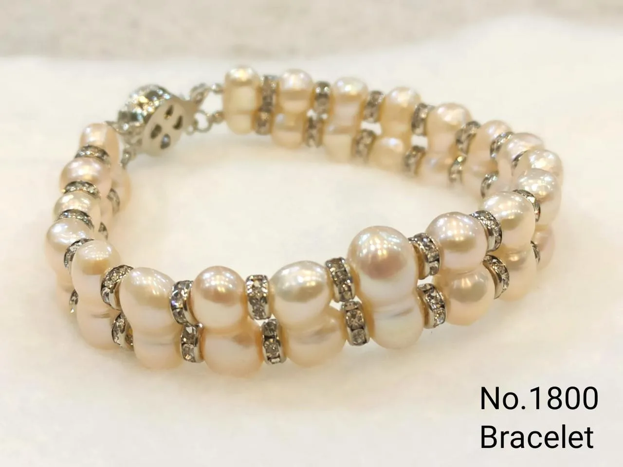White & Silver — Freshwater Pearl double strand bracelet — White & Silver