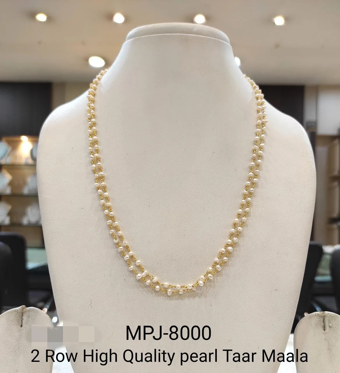 White & Gold — Two-row Freshwater Pearl chain necklace — White & Gold